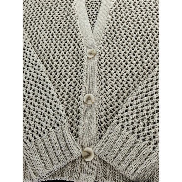 Stone & Sky Open Knit Cardigan Women's Sz L Tan/Gold Button up Long Sleeve - Picture 5 of 10